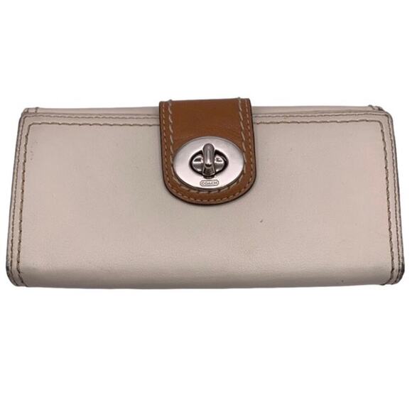 COACH Off white / Cream Brown Turnlock Wallet - Picture 1 of 11
